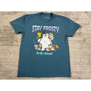Frosty the Snowman T-Shirt Mens Large Teal Stay Frosty Graphic Retro Holiday Tee